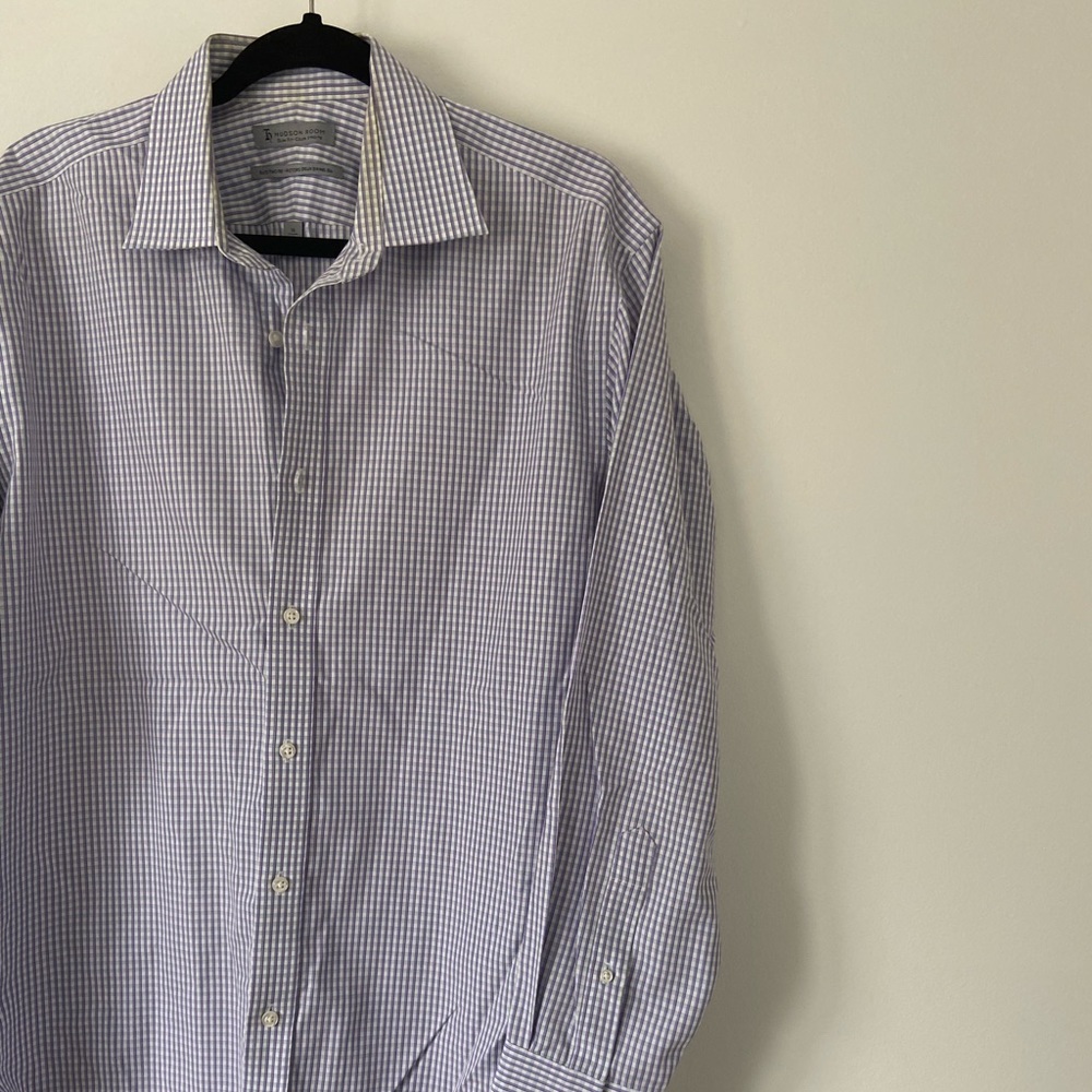 Men’s Purple and Blue Hudson Room Dress Shirt, Size L (16, 34)